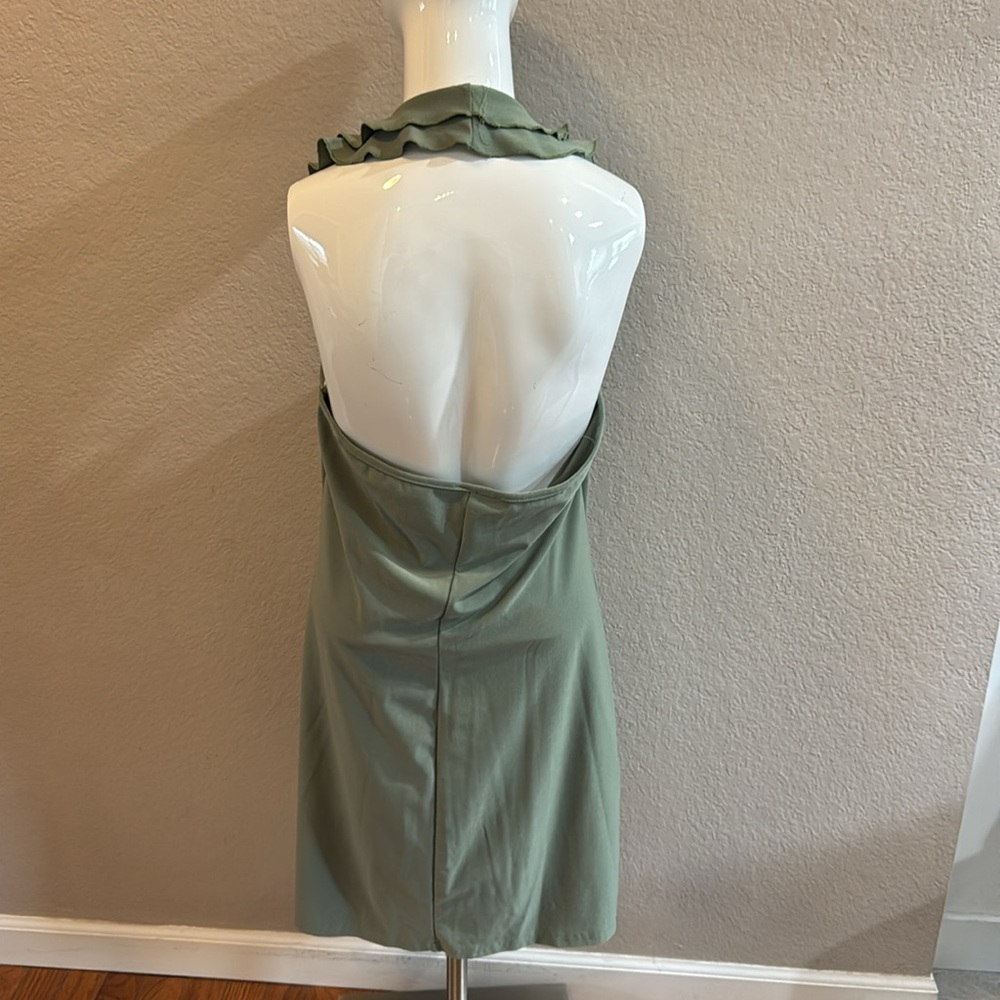 Green Ruffle Neck halter Dress size large - Picture 3 of 4